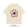 Pure Cotton Designstyle Plush Flowerprint Shortsleeved Simple And Versatile Loosefitting Casual Roundneck Tshirt
