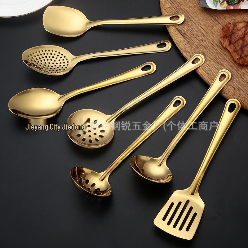 Stainless Steel Kitchen Utensil Set: Serving Spoon, Ladle, Flat Spatula, Slotted Spatula, Small Ladle