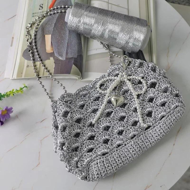 Rulou 200M Fir de Mătase Argintiu Fir Subțire pentru Croșetat pentru Tricotat Manual Material pentru Genți Accesorii de Decorare