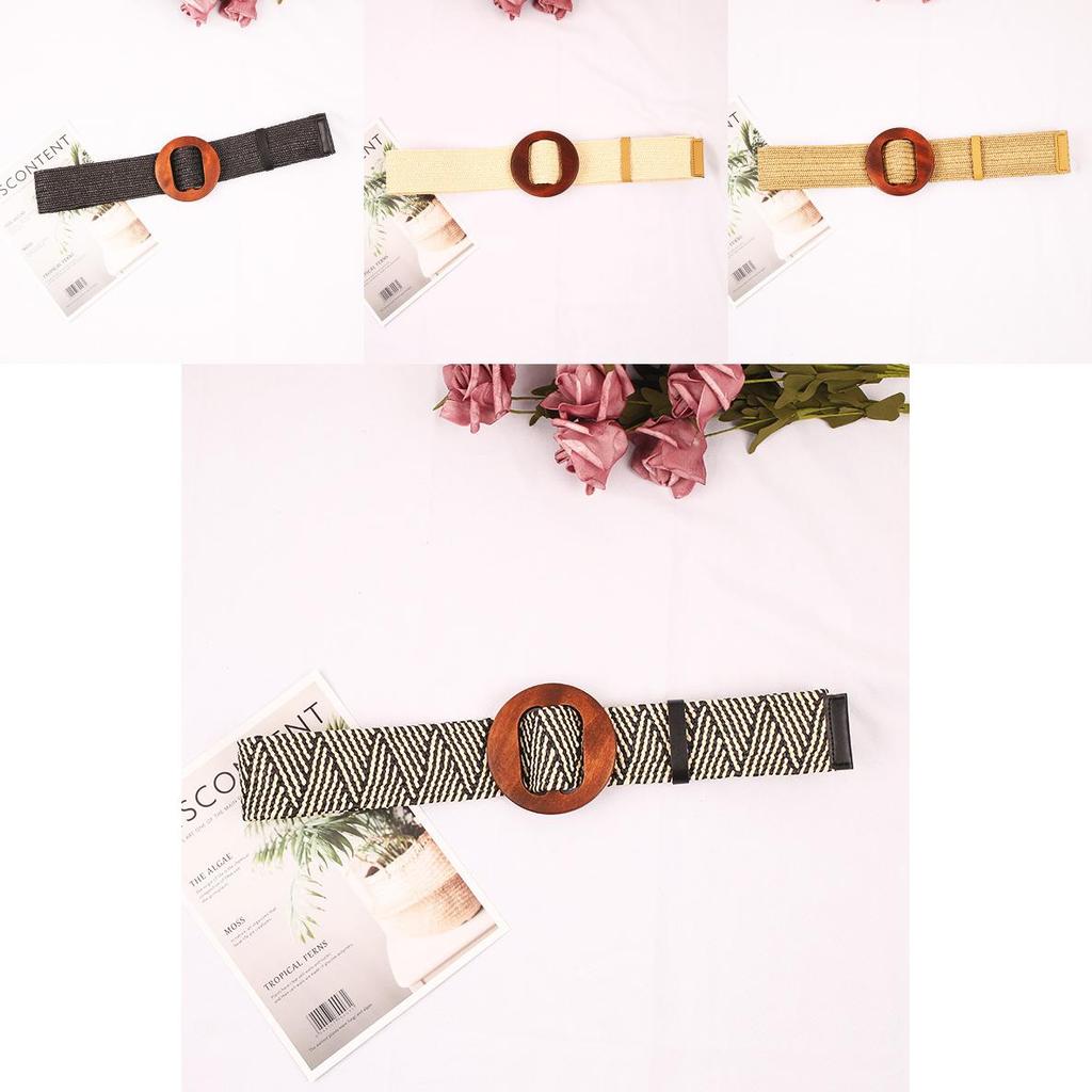 Casual Pp Grass Woven Waist Belt For Women With Plastic Material And Flat Buckle For Daily Wear
