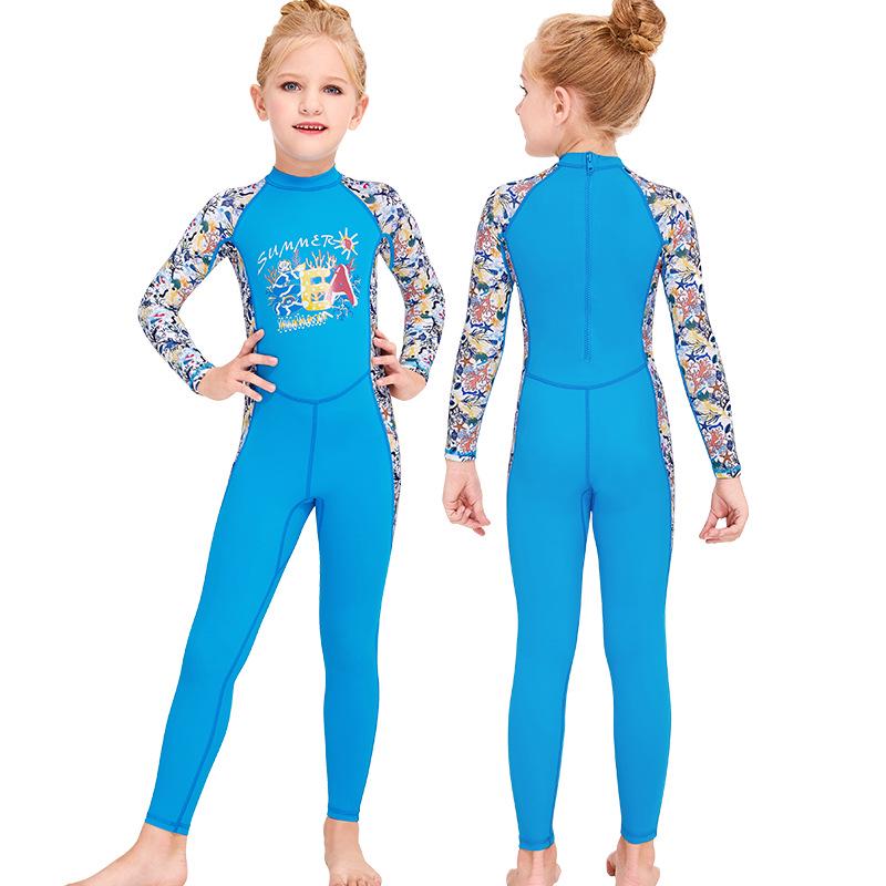 Children's Long Sleeve One-Piece Swimsuit - Sun Protection, Quick-Dry, Ideal for Snorkeling and Training.