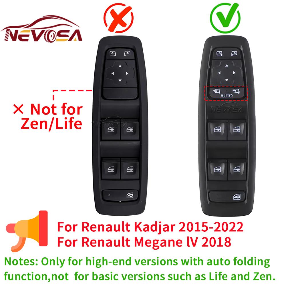 

For Renault Kadjar Megane IV 2018 Power Window Control Switch Left Hand Lifter Regulator Button 25401-2952R 254012952R Auto