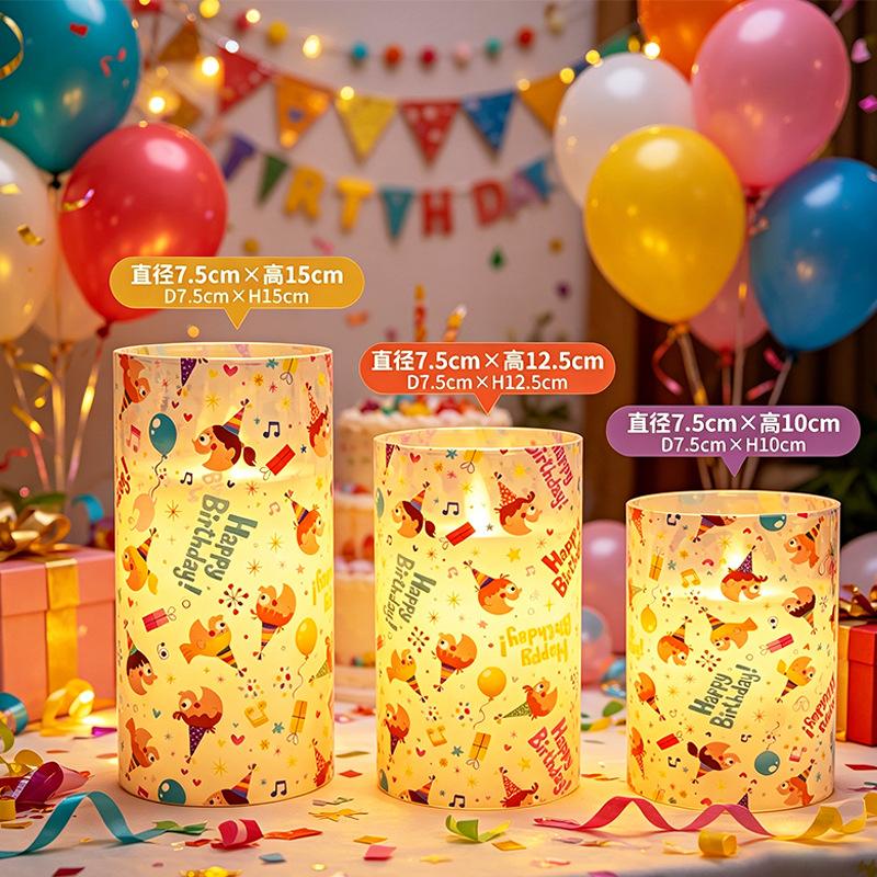 Print new HAPPY replaceable pattern luminous ornament candle 7.5 electronic candle