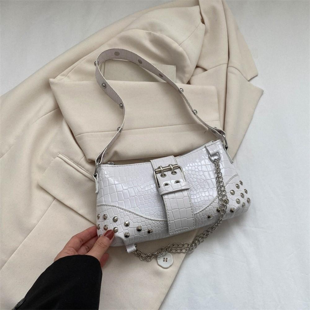 Y2K Crocodile Underarm Bag Korean Style Texture Shoulder Bag Shopping PU Rivet Chain Handbag  Girls