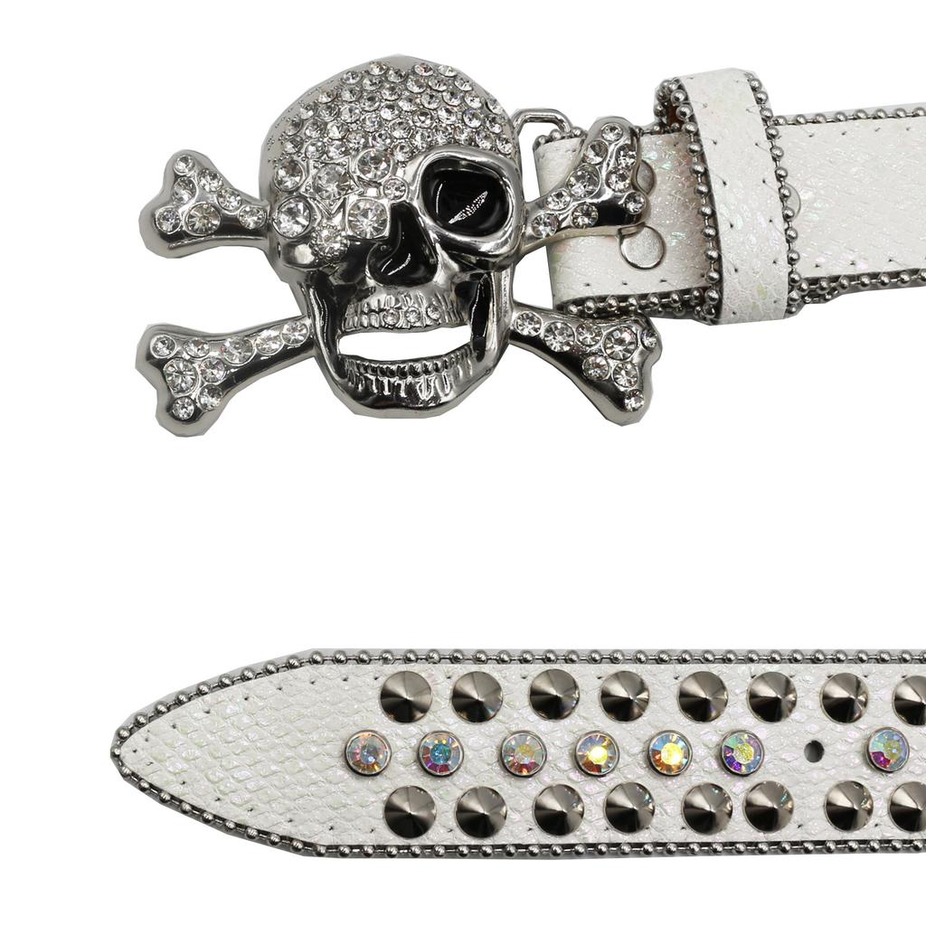 Rhinestone Belt Skull Belt Men Inlaid with Diamond Rivets Fashion Trend Punk Belt Men