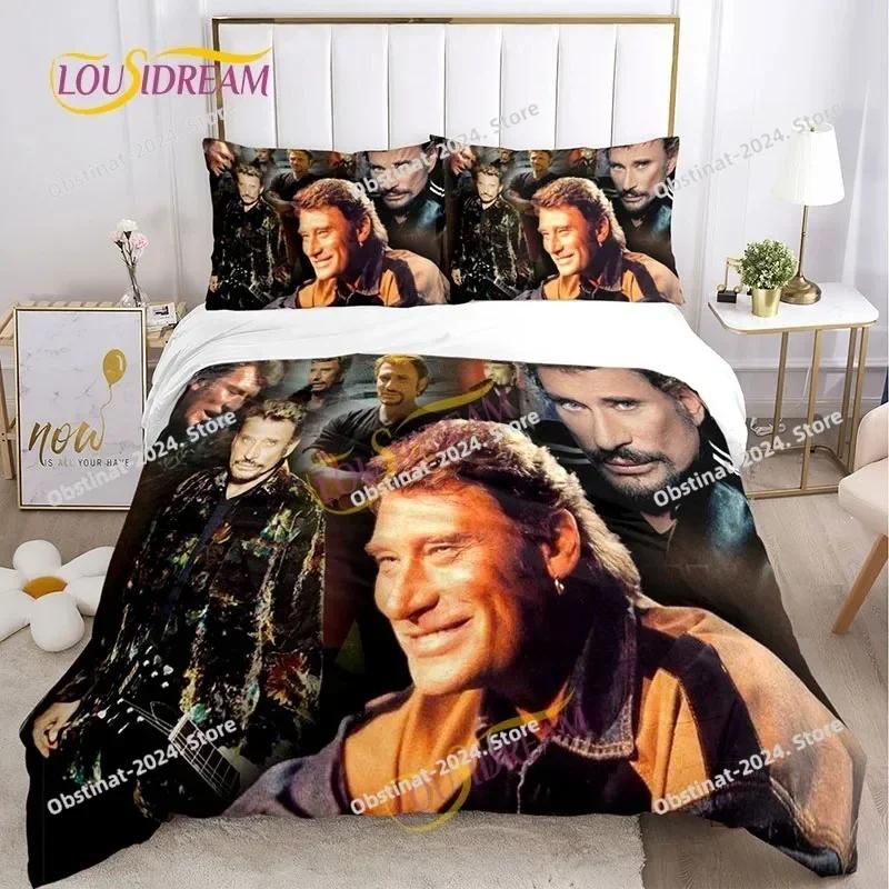 Music Print Duvet Set Johnny Hallyday Full Size Polyester Music Bedding Set DIY Fan Gift Oversized Pillow Cover Quilt Cover