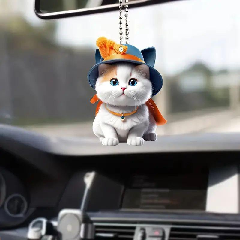 Cartoon Fun Acrylic Cat Pendant For Unique Vehicle Interior Decoration Style Trendy