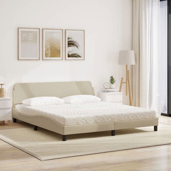 VidaXL Lit avec matelas crème 180x200 cm tissu 3208449