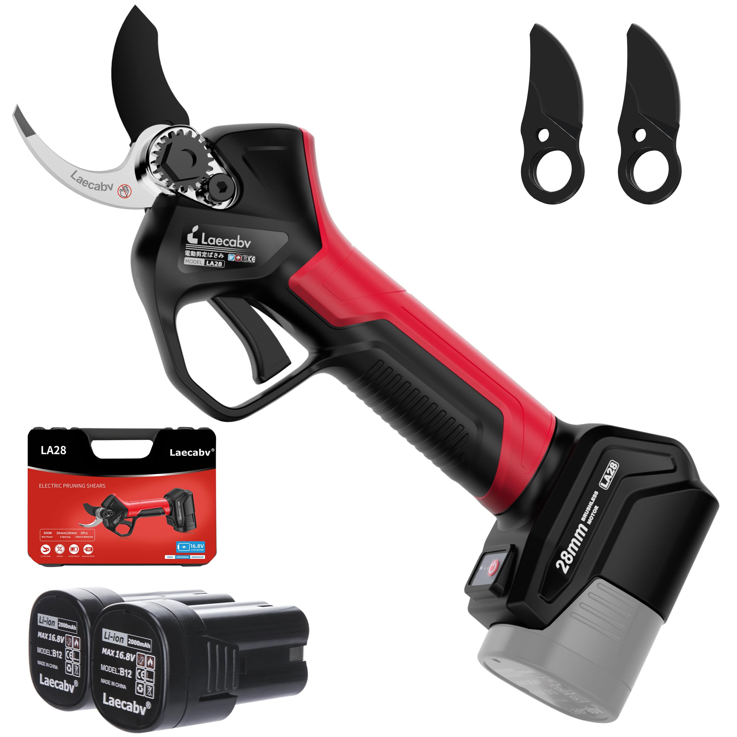 

Laecabv Аккумуляторный Электрический Секатор и Включает Два Литиевых Аккумулятора 2000 мАч Профессиональный Секатор Садоводство Включает Японскую Инструкцию Диаметр Реза 28 мм серый