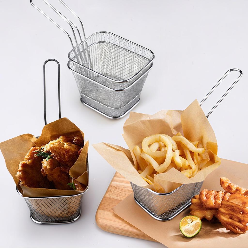 Stainless Steel Fried Mesh Kitchen Fry Basket Cooking Basket Fry Pan Oil Pan Strainer Noodle Spoon Colander French Fries