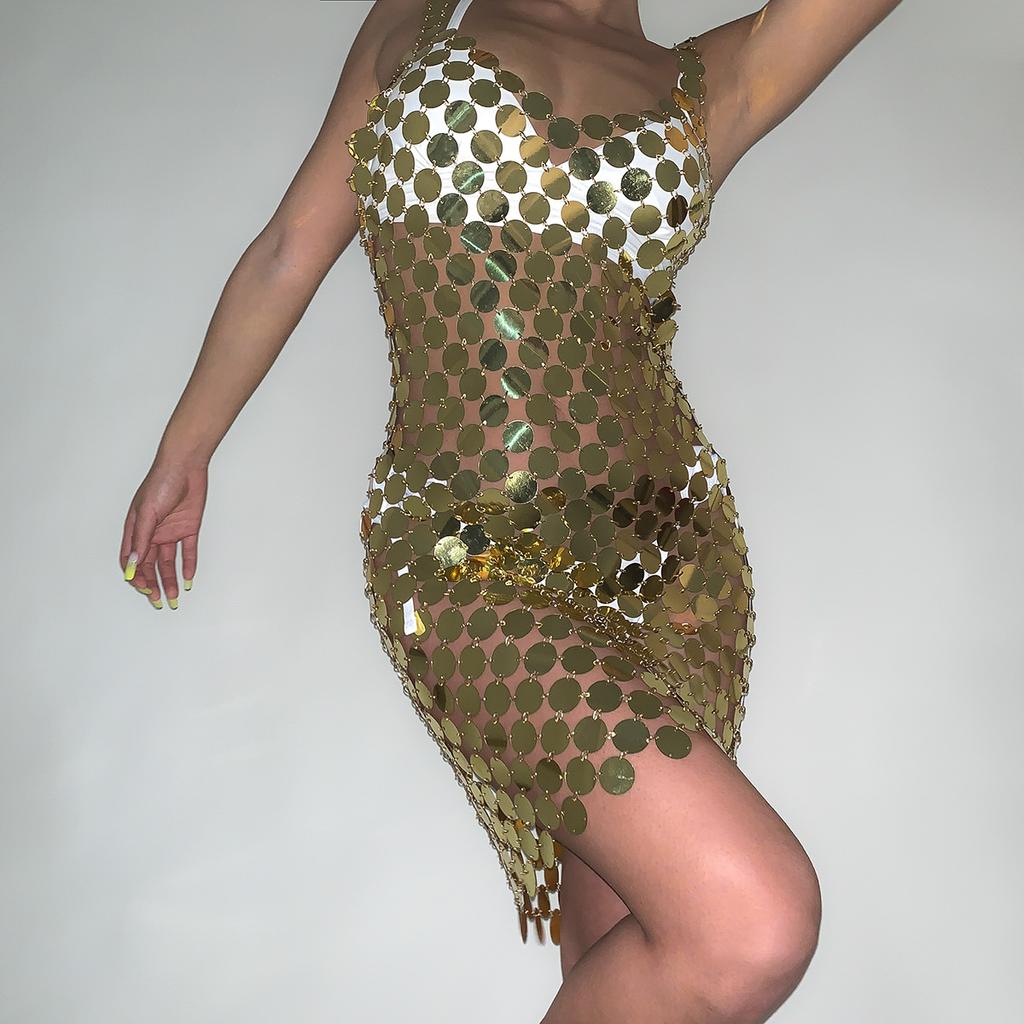 Accessories, personalized nightclub style exaggerated round clothing women, sexy geometric hollow sequined body chain