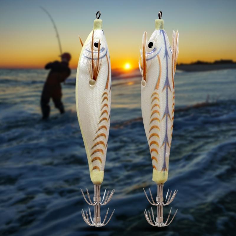 Luminously Squid Jigs Hook Fishing Lures Baits Hard Artificial Shrimp Baits with Hook Hard Night Fishing Baits Enduring