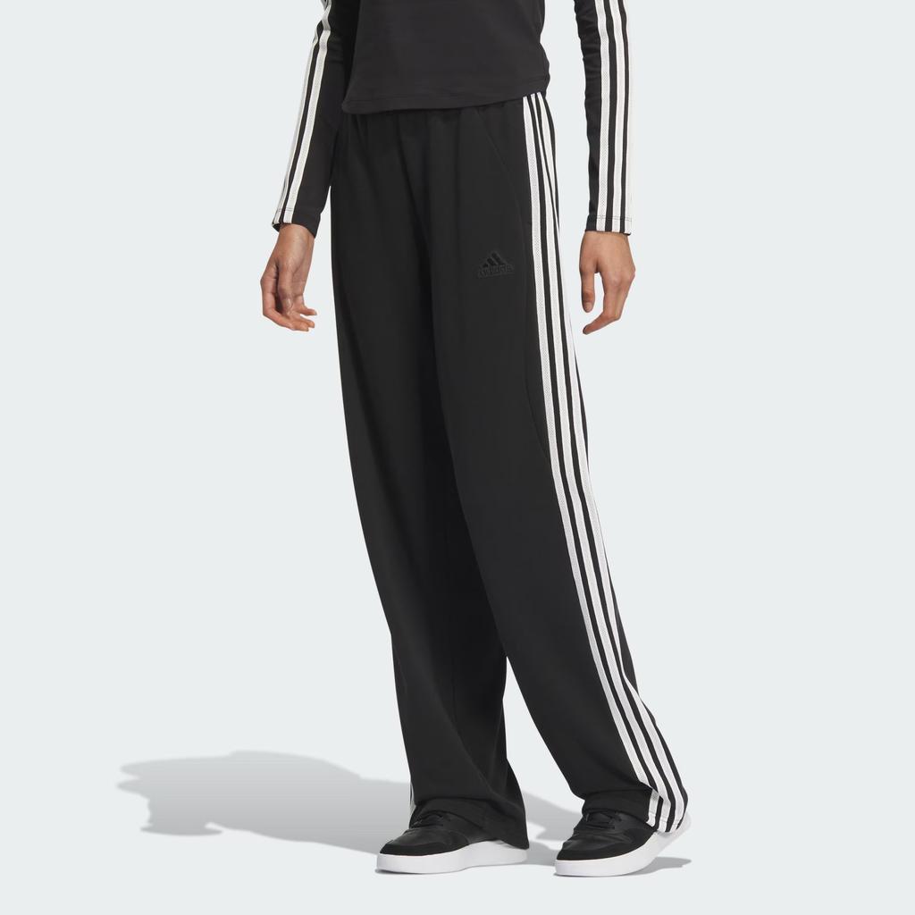 adidas FW24 Knit Joggers 3-Stripes Series Lace-Up Retro Sports Straight-Leg Casual Pants Women Bottoms Black JN0762