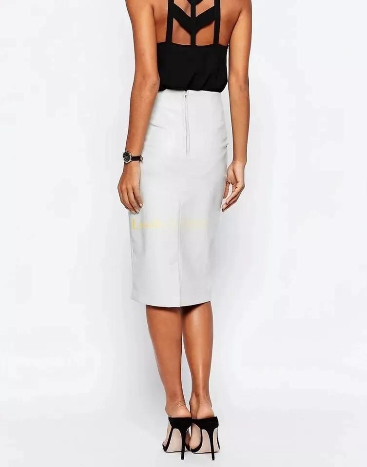 Elegant Formal White Skirt Genuine Lambskin Leather Party Stylish Handmade Skirt