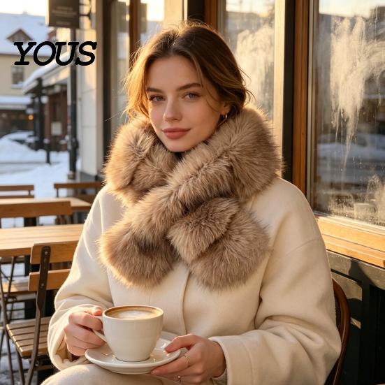 Elegant Cold Weather Accessory Faux Mink Wrap Scarf for Women, Double-Sided Plush Neck Warmer, Commuting Warm Thick Winter Fur Collar, Luxury