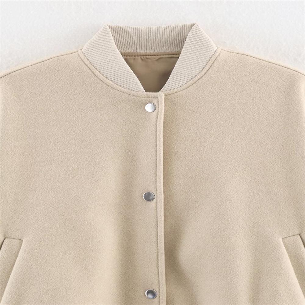 European and American Style Foreign Trade Autumn Women's Clothing New Fashion Versatile Solid Color Long Sleeve Thin Soft Tweed Jacket