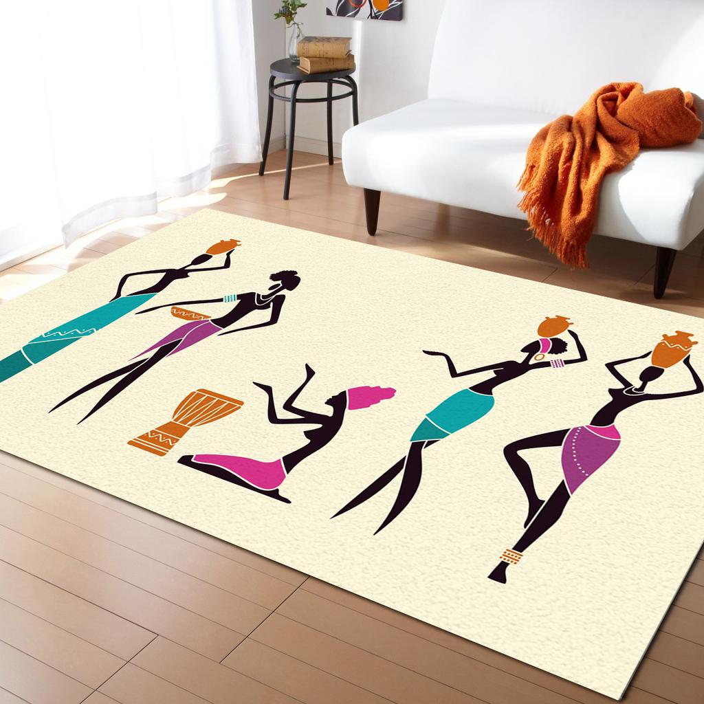 African Tambourine Geometric Lines Carpets for Living Room Anti-slip Carpet for Bedroom and Kitchen Floor Mats Home Decor Rug