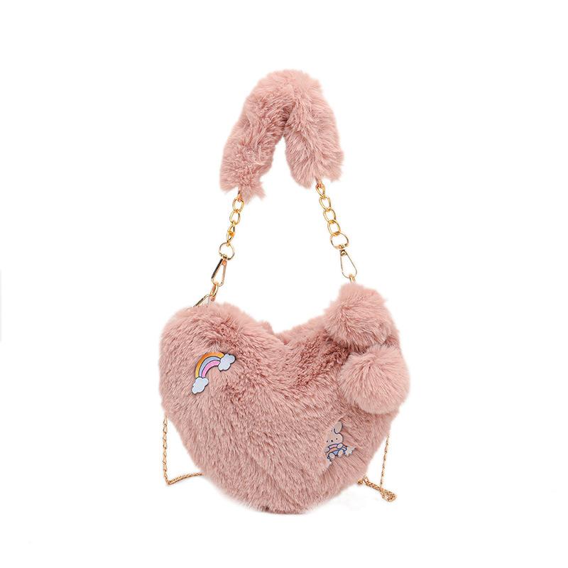 2025 Autumn and Winter New Small Bag Fashionable Versatile Love Wool Bag Plush Shoulder Messenger Bag
