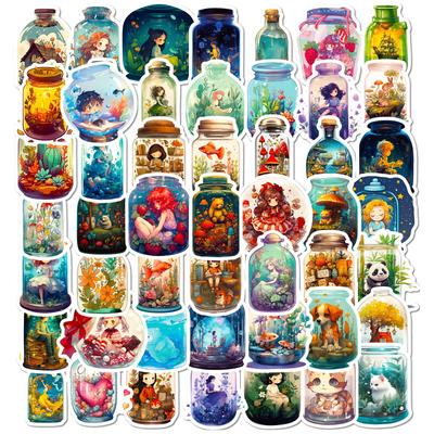 50 Bottles with Strange Stickers, Creative Bottles, All Things Dreams, Wish Bottle Series Stickers Material Handbook Stickers