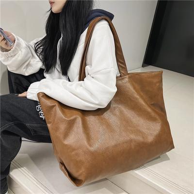 Svart Farge Oversized Totevesker for Kvinner Lettvekt Stor Kapasitet Mykt Skinn Skulderveske Unisex Enkel Mote Shopper