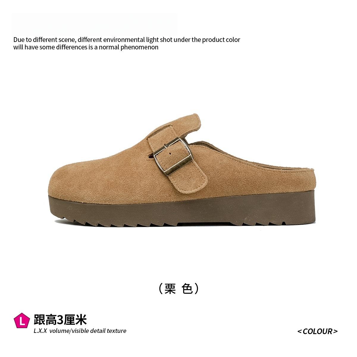 

Soft leather version~ Boken shoes women s outer wear 2025 spring and autumn new thick-soled versatile Boken bag head lazy half slippers 40