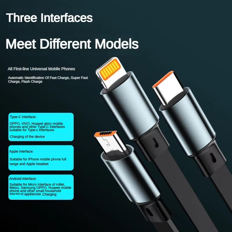 3 In 1 Retractable USB 100W Cable Fast Charging Micro USB 5A Type-C Android Suitable for Huawei Samsung Charging