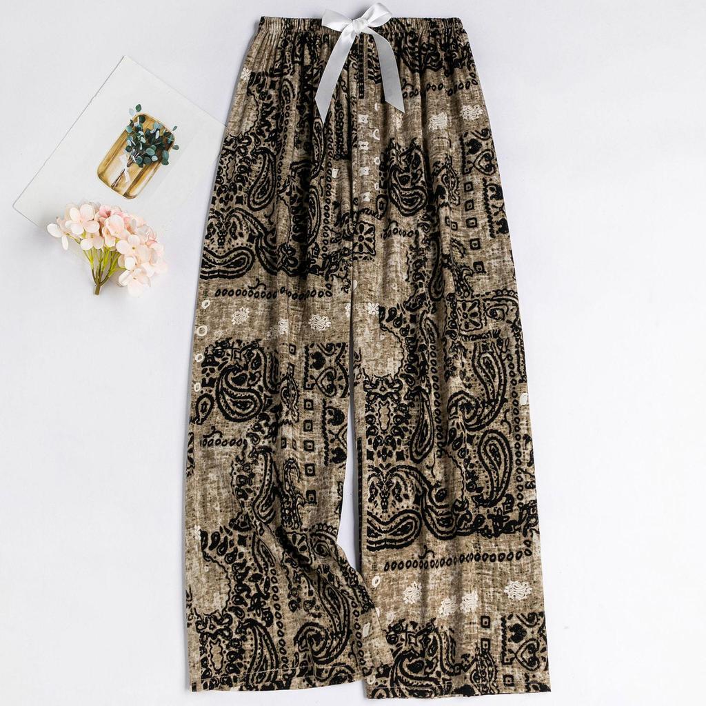 Women's Floral Cotton Silk Pajama Pants, Mosquito Repellent, Outdoor & Home Wear, Plus Size, Lightweight Summer Style.