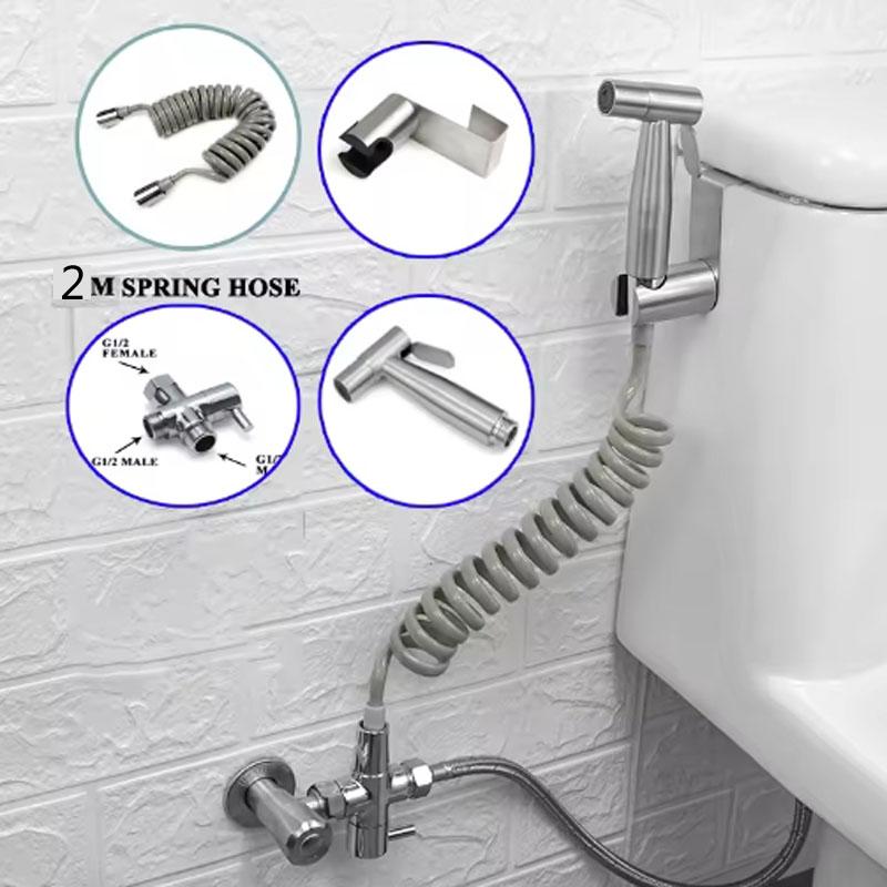 Portable Handheld Toilet Bidet Sprayer Gun Holder Self Cleaning Wash Bidet Faucet Spray 3 Way Valve Bathroom Hose Shower Head