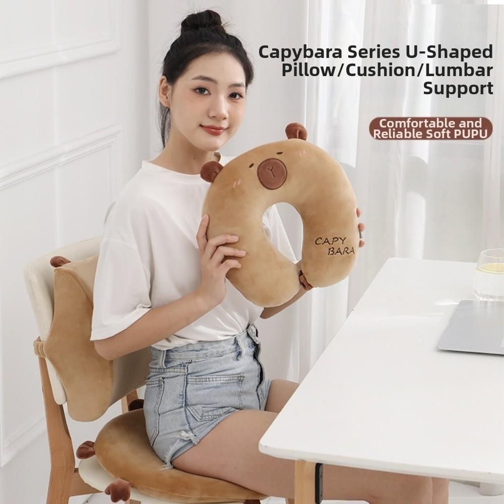 Cute Cartoon Capybara U-shaped Pillow Soft Travel Neck Support Pillow Eye Mask Pillow 2 In 1 Office Chair Cushions