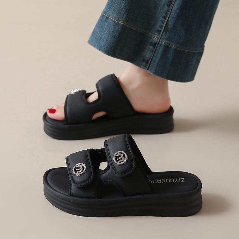 

Fashion CRLAYDK Fashion Women s Rhinestone Sandals Platform Open Toe Adjustable Straps Ladies Dressy Slippers Hook&Loop Beach Slides 40