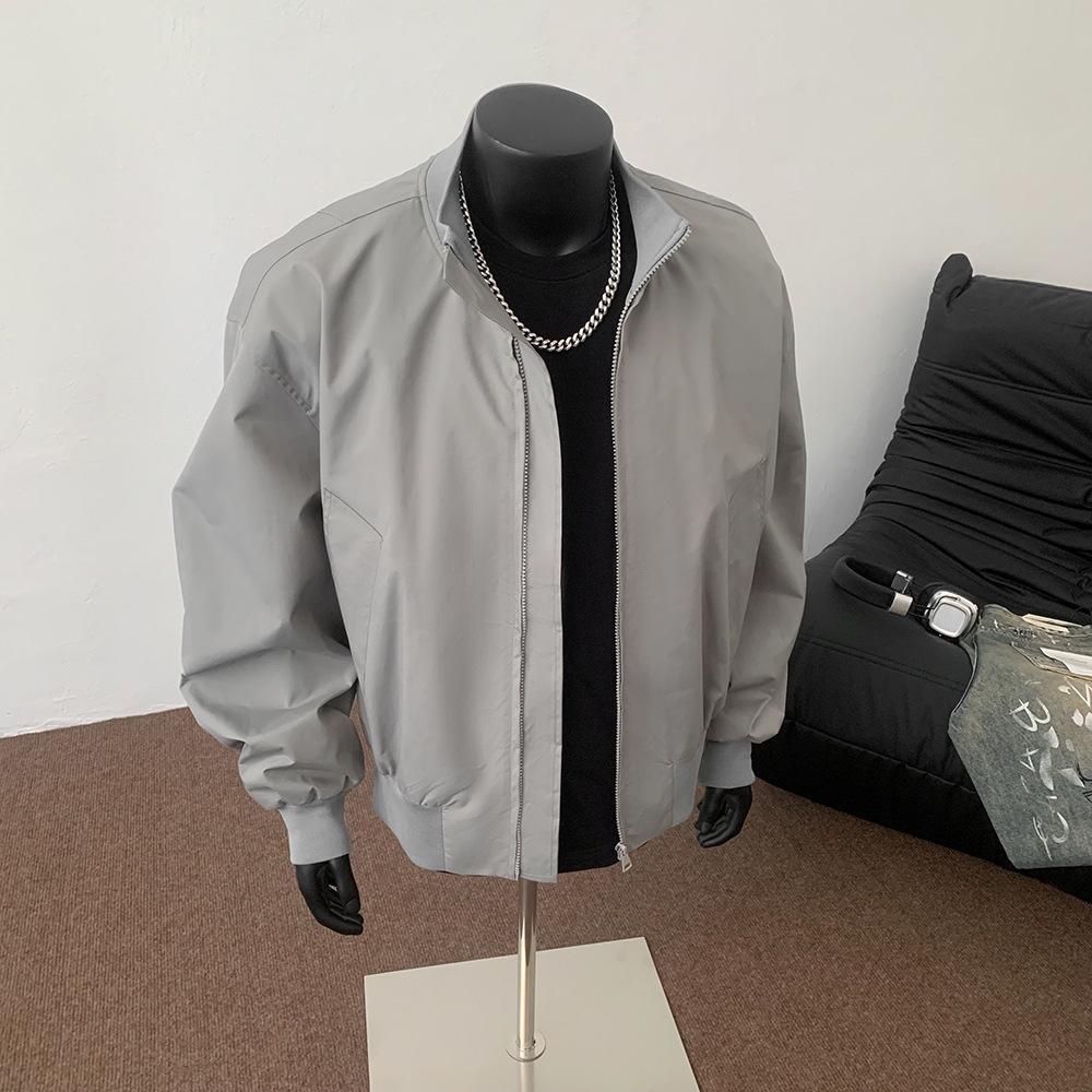 

Light Gray Stand-Collar Bomber Jacket - Men s Autumn Trendy Brand Coach Style L світло-сірий колір