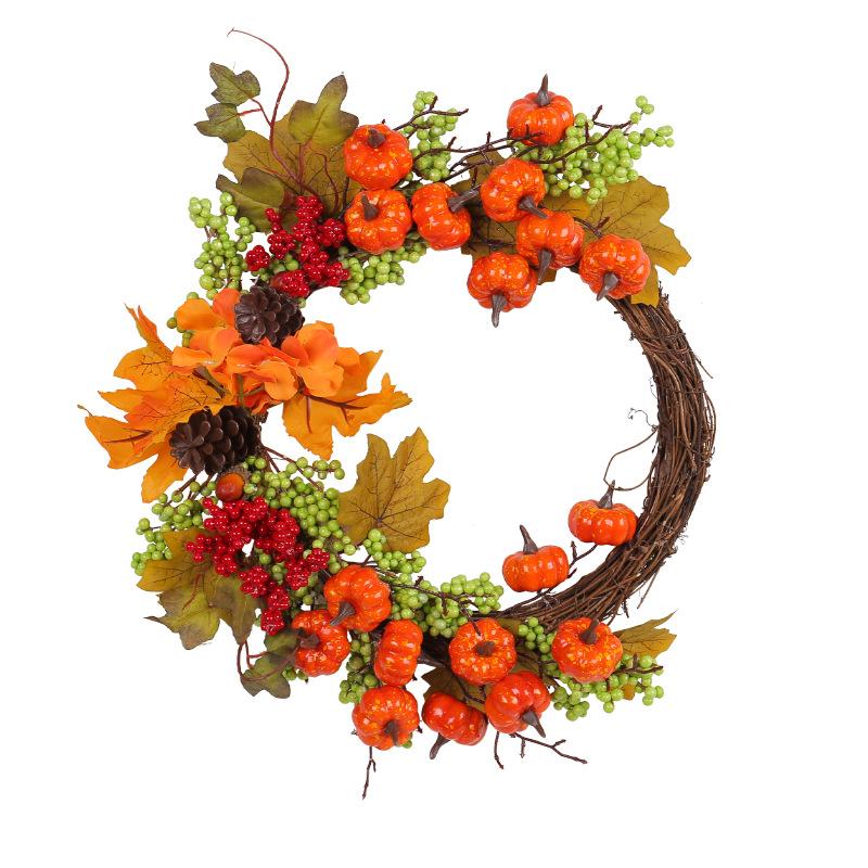 35cm Autumn Decorative Wreath, Harvest Festival Thanksgiving Festival Decor Garland, Front Door Hanging Wreath, Pumpkin Maple Leaf Artificial Flowers