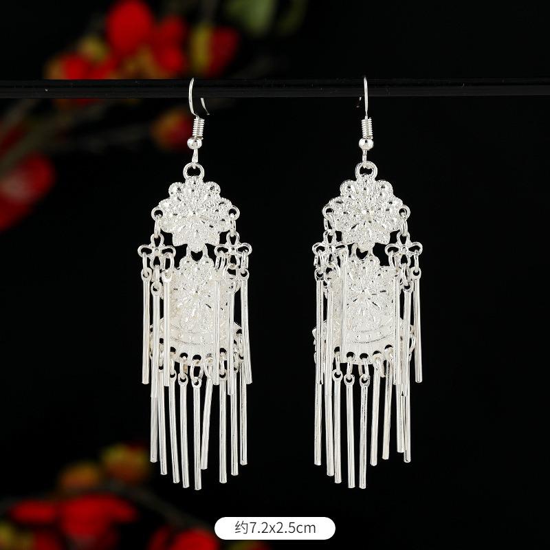 Miao Yin earrings retro exotic niche design long fringed earrings medium earrings women