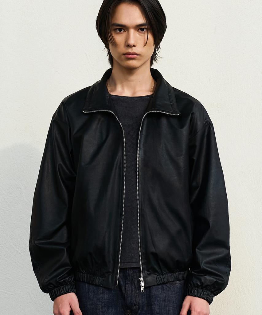 Doffjason Oversized Vegan Leather Windbreaker Jacket (Black)