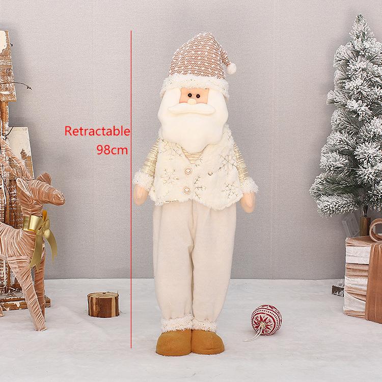 Off-gold fabric sitting retractable old man snowman doll light-colored Christmas ornament ornament