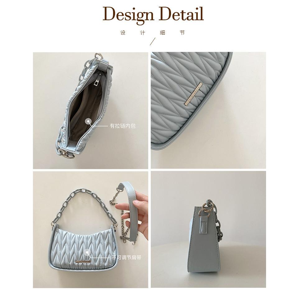 IELGY Women's Pleated Rhombus Messenger Bag, Acrylic Chain Premium Sense Versatile Underarm Shoulder Bag