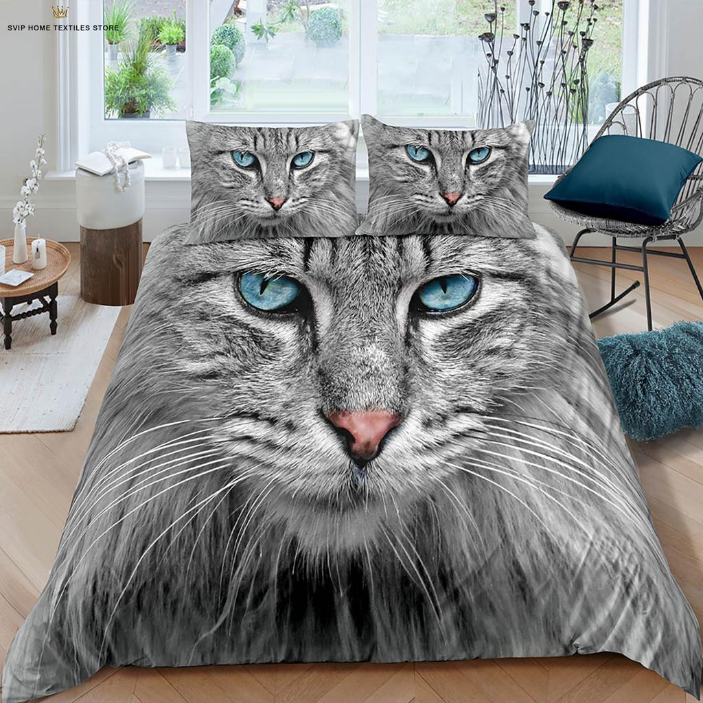 Comforter Cartoon Cute Cat 3D Printed Machine Washable Bedding Set Kids Gift 3 Pieces