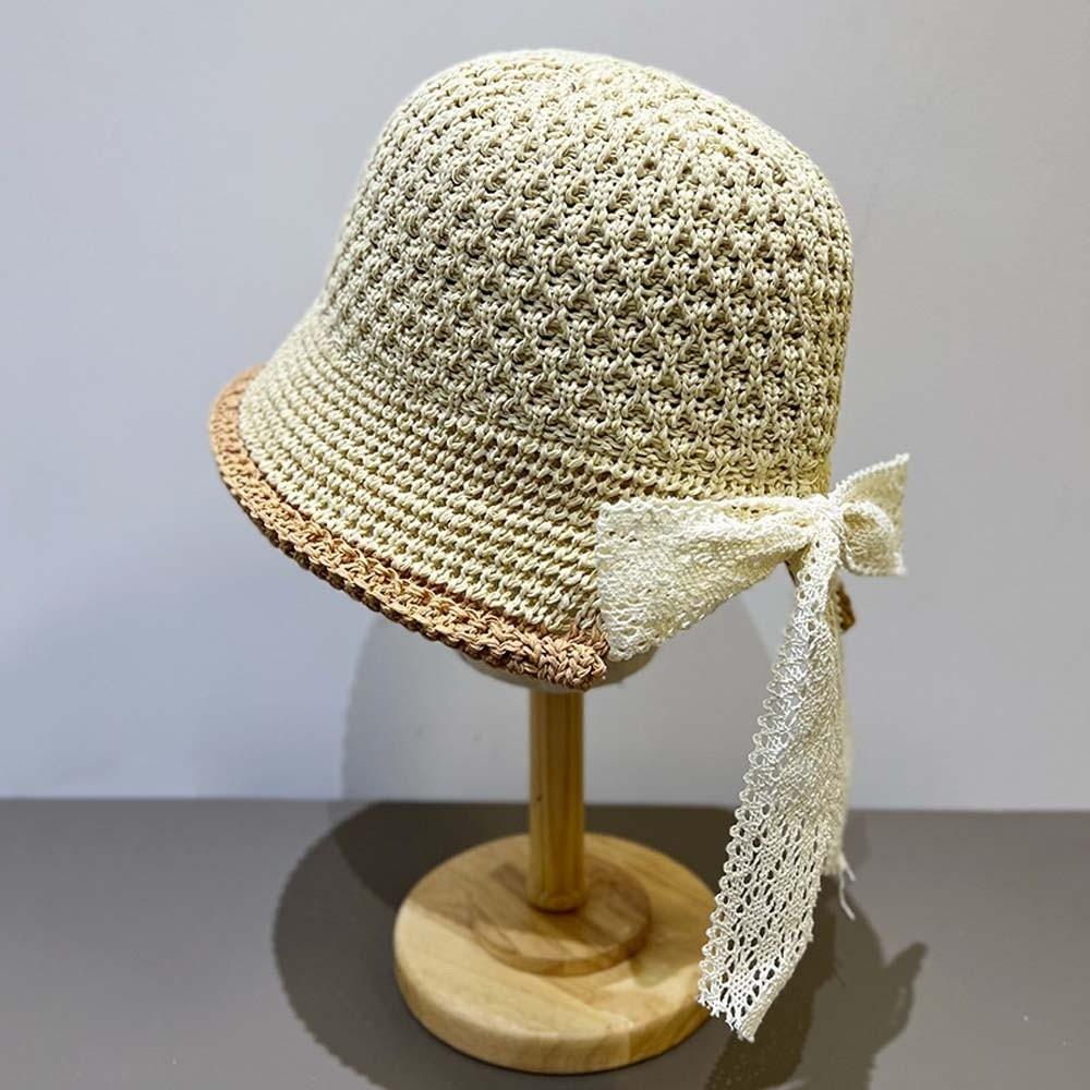 

Breathable Knitted Bucket Hat Temperament Bow Fisherman Hat Visor Cap Sun Protection Cap Summer