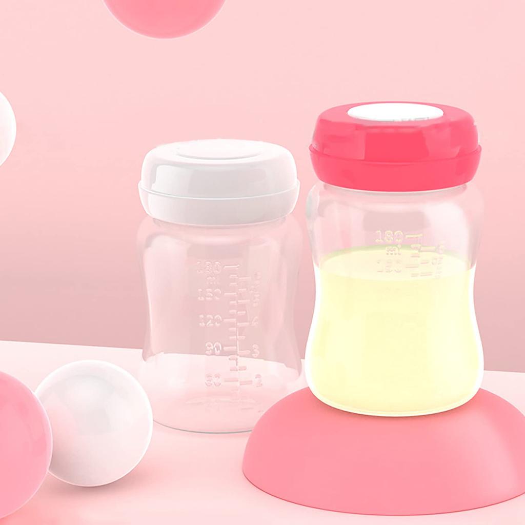 Set of 4 180ml PP Milk Storage Bottles with Wide Bore, Refrigerator Storage, Silicone Gasket, Leak-Proof, Baby Food Preparation, Bottle Compatible,