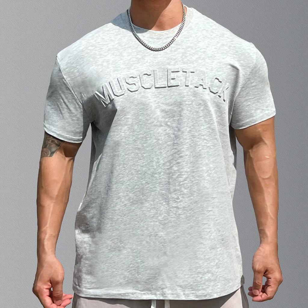 Herren Sport-T-Shirt mit geprägtem Stahlstempel und eng anliegenden Bündchen - Schweres Kurzarm-T-Shirt für Laufen, Fitness, Gewichtheben