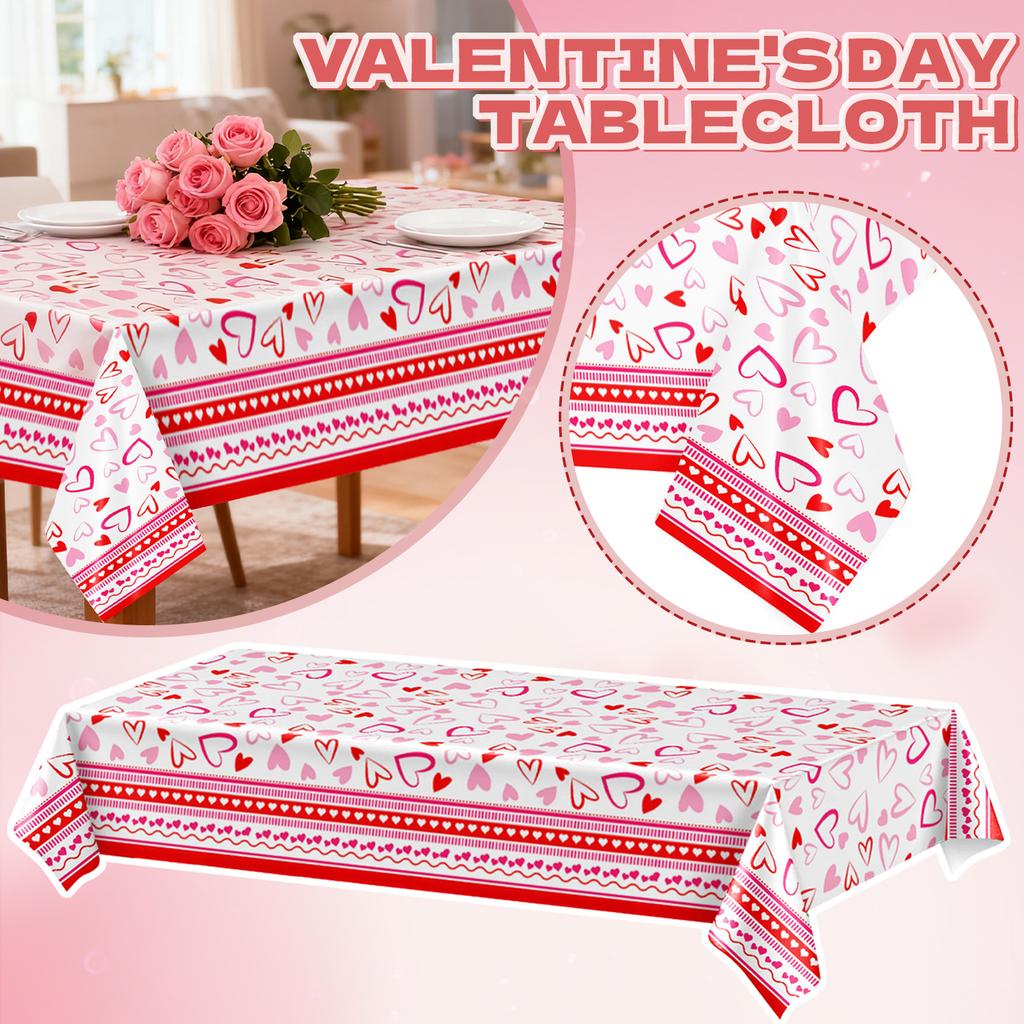 Happy Valentines Day Table Cloths 1 Pack Heart Red Plastic Party Decorations 54 X 108 Table Cover Anniversary Valentines Wedding Birthday