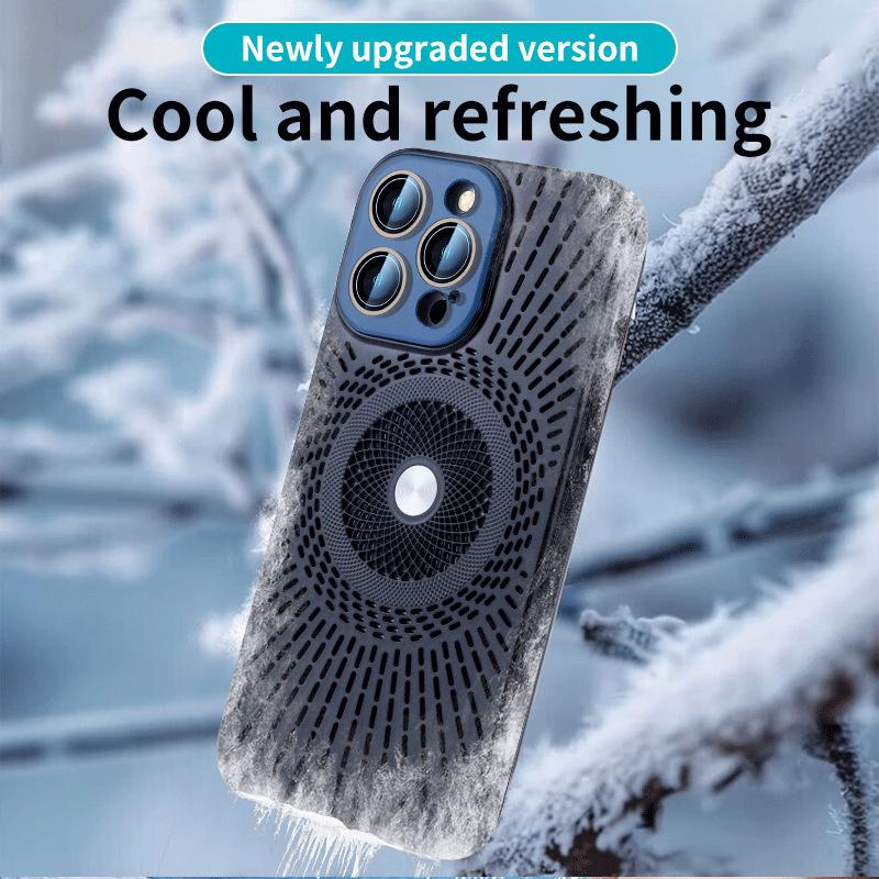 Apple 16promax mobile phone case cool ice feeling hollow magnetic suction heat dissipation iphone15 lens film 14 protective cover