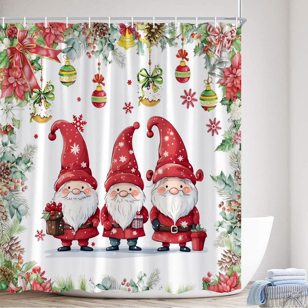 Christmas Shower Curtain Cute Snowman Santa Claus Xmas Tree Dog Winter Truck New Year Home Bathroom Curtains Decor With Hooks