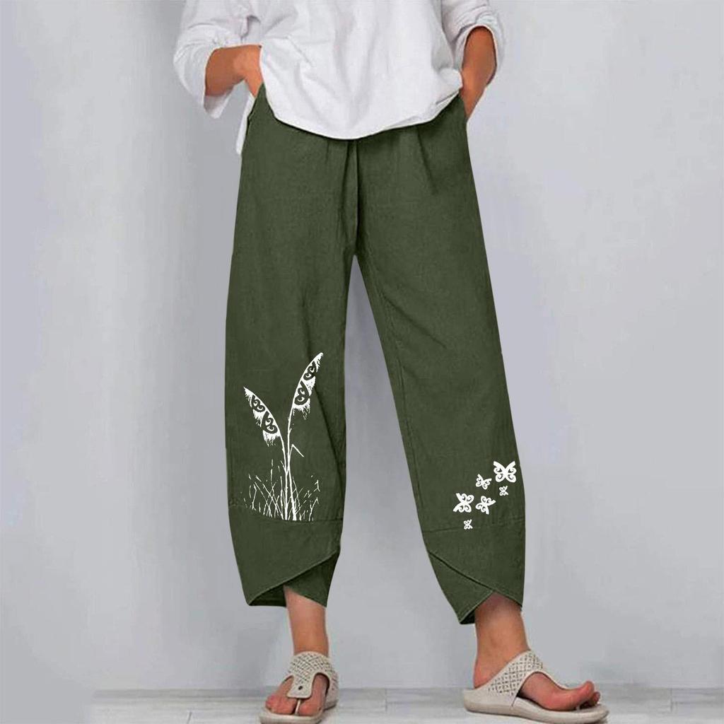 Women's Solid Color Casual Loose-Fit Nine-Point Pants (Plus Size)