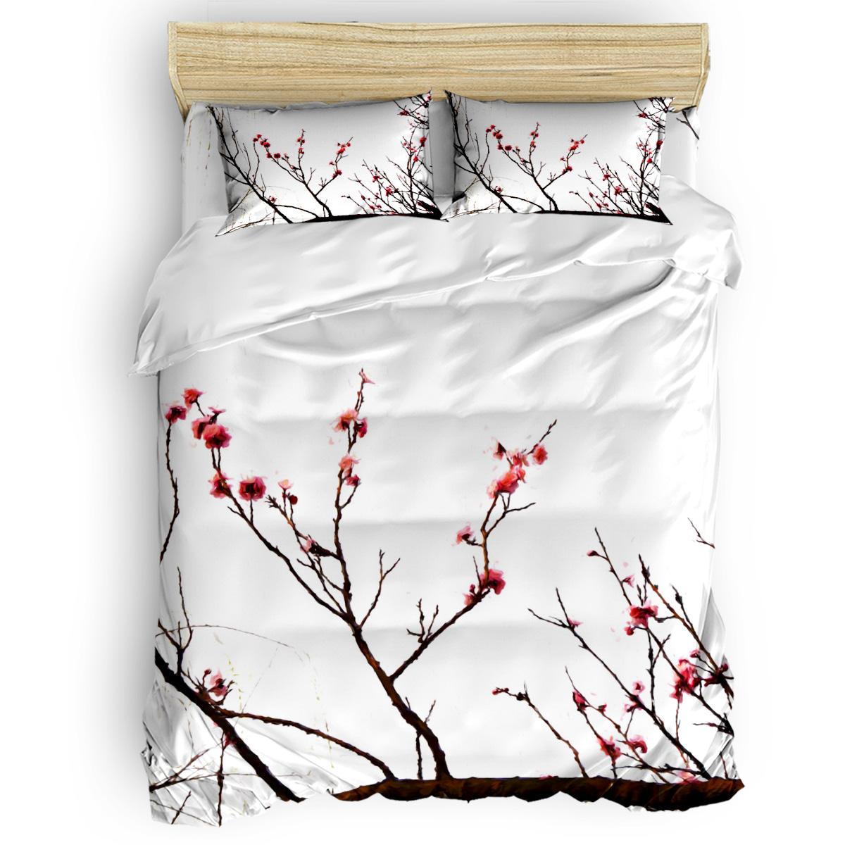 

Блідо-рожевий набір підковдри, Гілка сакури з квітами вишні Ніжна японська весна, Декоративний набір постільної білизни з 3 предметів, Розмір Кінг 135x200cm 2pcs