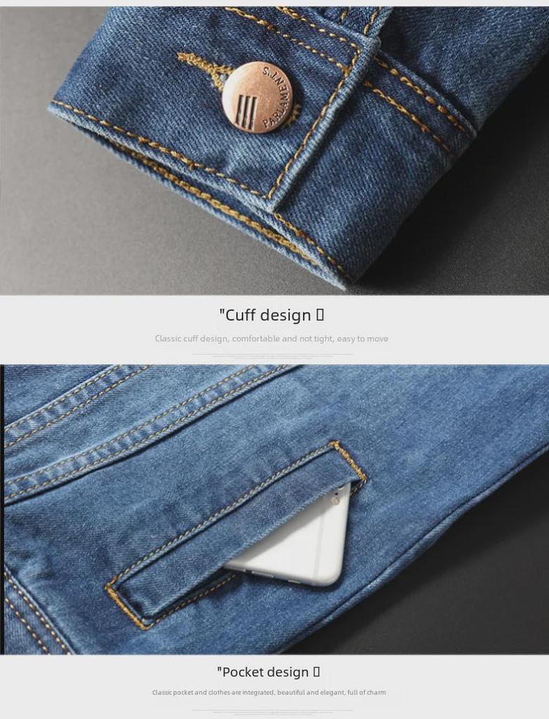 Men's Solid Color Denim Jacket - Long-Sleeve, Loose Fit, Casual Workwear, Spring Collection, Large Sizes Available.