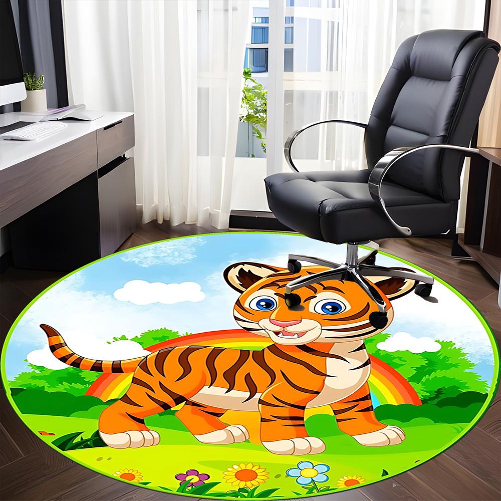 1pc Tiger RainbowChair Carpet for Office, Indoor Non-Slip Washable Polyester Fiber Carpet, Mat For Office, Machine Washable