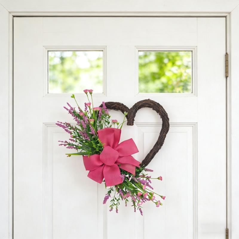 Heart Shaped Artificial Rose Wreath Valentine's Decoration Spring Wreath for Front Door Wall Window Wedding Anniversary