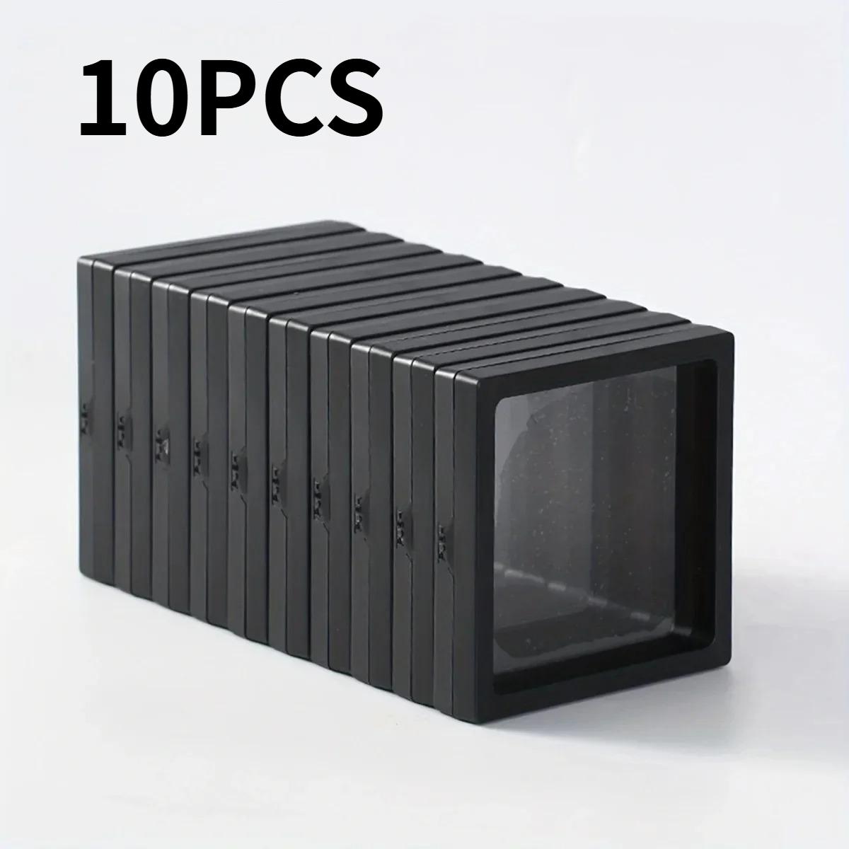 

10PCS Transparent Floating Display Box Plastic Film Jewelry Packaging Box Jewelry Necklace Ring Collectible Storage Box 7x7cm чорний