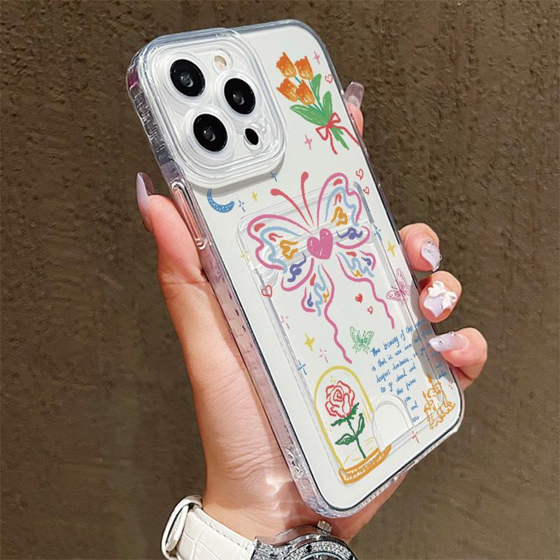 Card Slot Holder Silicone Wallet Pocket Case For Oppo A38 A58 A60 A78 Infinix Note 30 Samsung A06 A16 A36 A56 Redmi Note 13 Cover Clear Phone Bumper